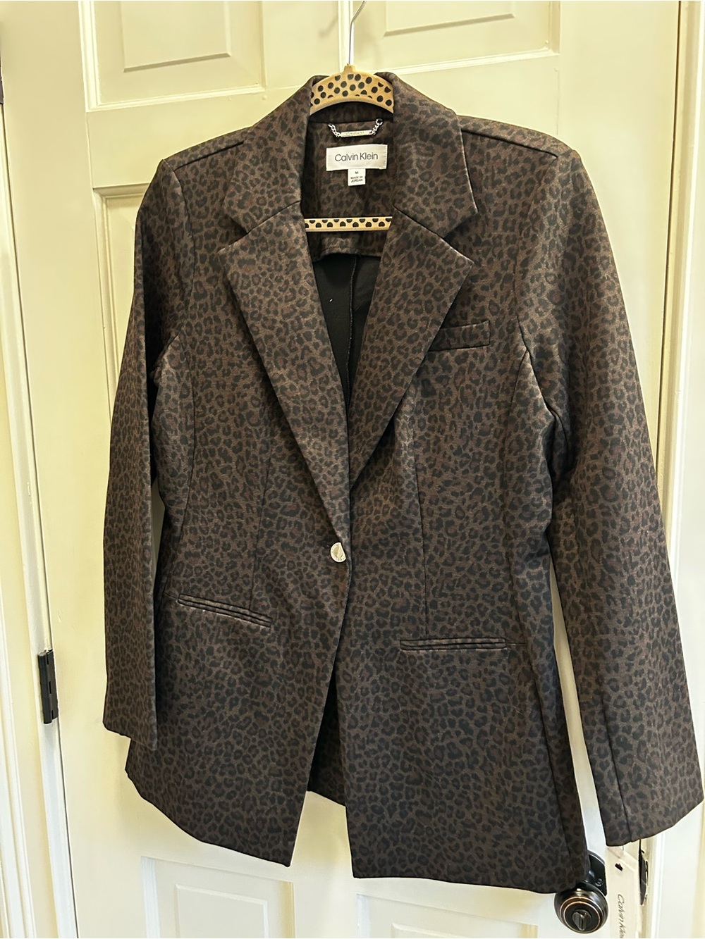 Calvin Klein Brown Leopard Print Single-Button Blazer